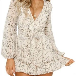 Beige Polka Dot Romper - Size L